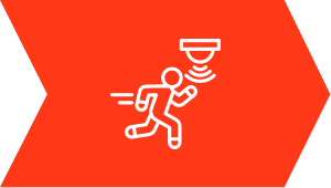 Piktogramm einer laufenden Person, die von einer Überwachungskamera erkannt wird